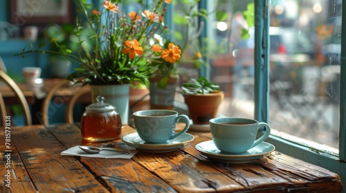 Two Cups of Tea on Wooden Table