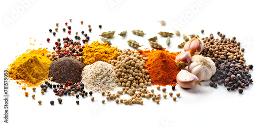 Various spices isolated on white
