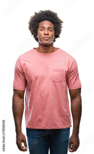 Afro american man over isolated background with serious expression on face. Simple and natural looking at the camera.