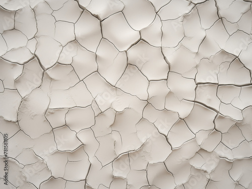 Close-up photo reveals dry, cracked white clay, an outdoor natural material photo
