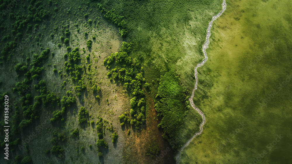 Stunning top-down view of a meandering river carving its way through a lush green landscape showcasing nature's beauty Stunning top-down view of a meandering river carving its way through a lush green landscape showcasing nature's beauty