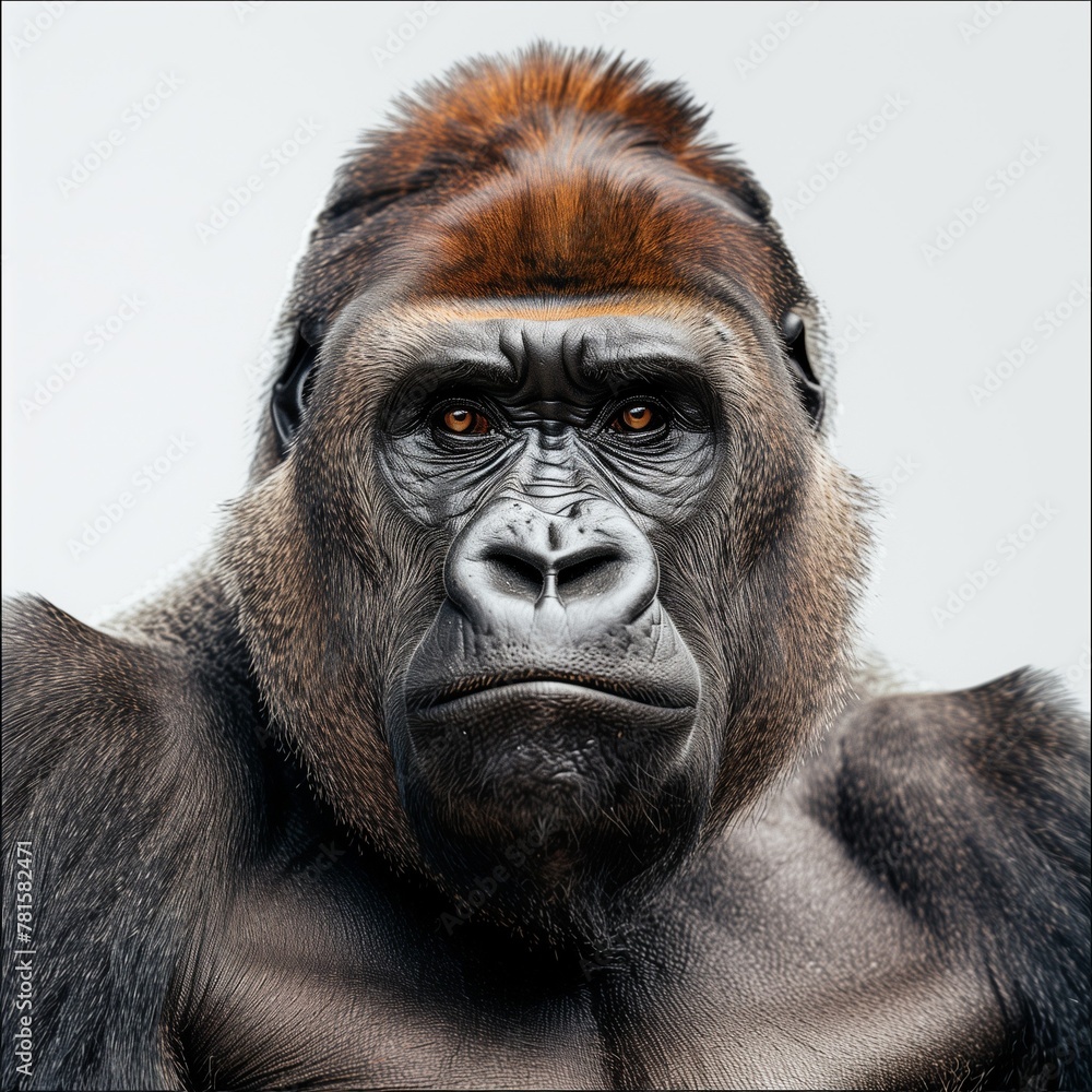 a gorilla looking at the camera while staring to the right a gorilla looking at the camera while staring to the right