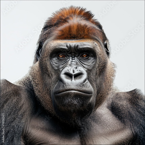 a gorilla looking at the camera while staring to the right