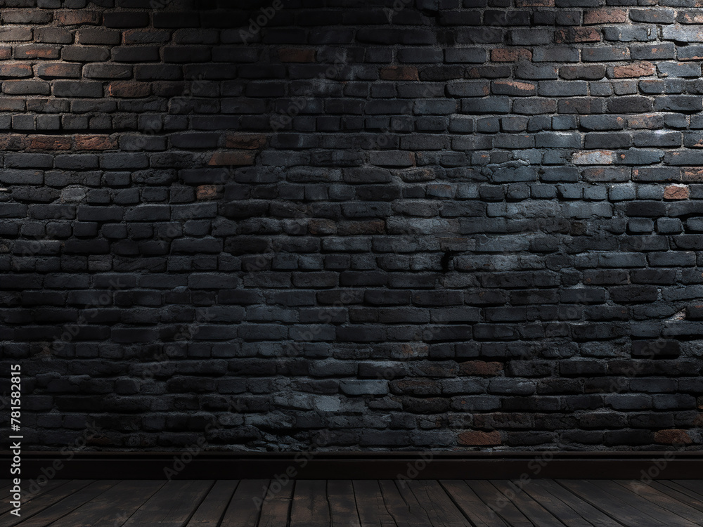 Part of a black brick wall serves as a dark background for design
