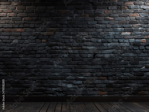 Part of a black brick wall serves as a dark background for design