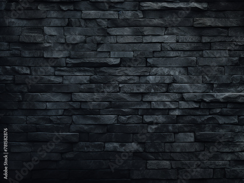 Design-ready dark stone surface background with black brick wall texture