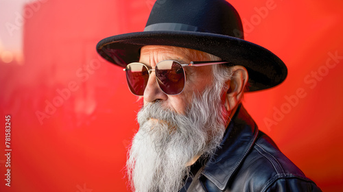 Portrait of a trendy senior man with hat and sunglasses
