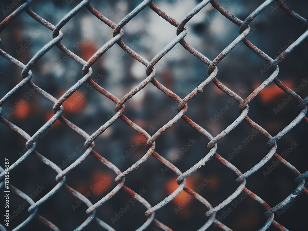 Fototapeta premium Rusty background hosts steel mesh and wire fence