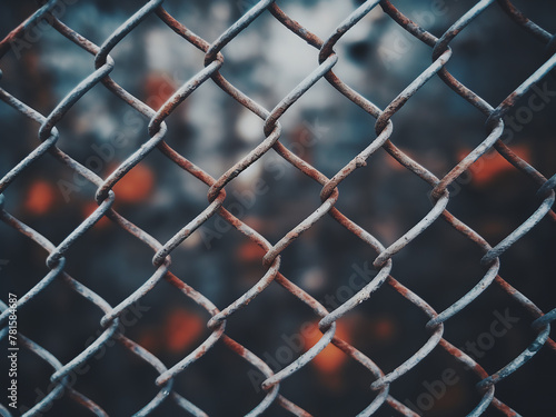 Rusty background hosts steel mesh and wire fence