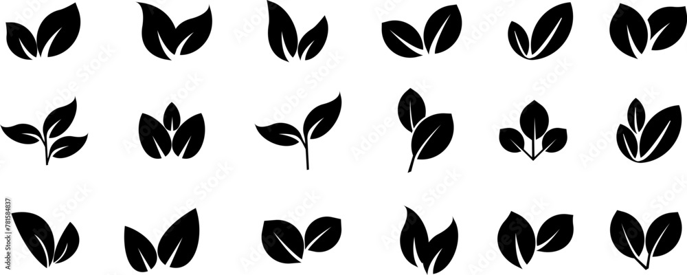Leaf vector icons. Eco leaf logo. Simple linear leaves of trees and plants. Elements for eco friendly and bio logo,vegan. Black leaves collection. Ecology leaf element. Leaf vector icons. Eco leaf logo. Simple linear leaves of trees and plants. Elements for eco friendly and bio logo,vegan. Black leaves collection. Ecology leaf element.