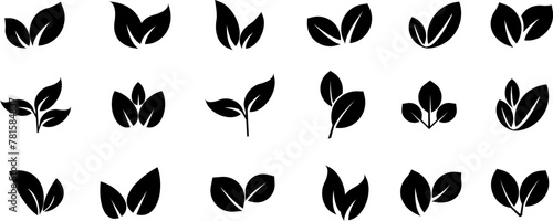  Leaf vector icons. Eco leaf logo. Simple linear leaves of trees and plants. Elements for eco friendly and bio logo,vegan. Black leaves collection. Ecology leaf element. photo