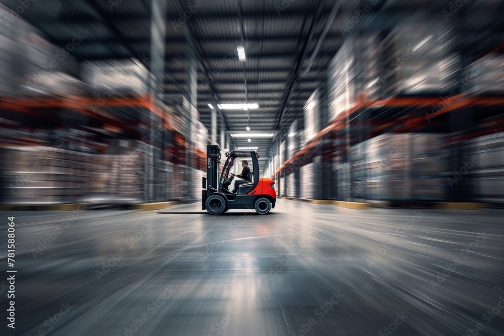 Speeding Forklift in Warehouse Industrial Action Scene