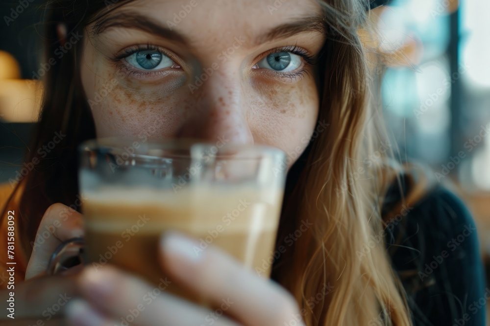 Woman Enjoying Fresh Frappe Coffee