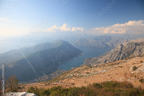 Mountains and bay in the Bay of Kotor, Montenegro.