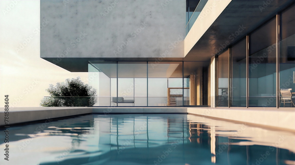 Modern architecture, minimalist style, concrete material facade, Modern architecture, minimalist style, concrete material facade,