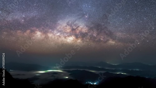 Night Time lapse Milky Way Galaxy moving over the mountain ridge,Starry night Astro photography.