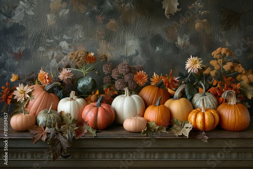 Autumnal Pumpkin Assortment in Rustic Still Life