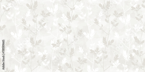 Spring branches seamless vector pattern. Small leaves prune, watercolor delicate grey floral ornament photo