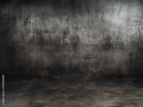 Background texture: grungy dark concrete wall and wet floor photo