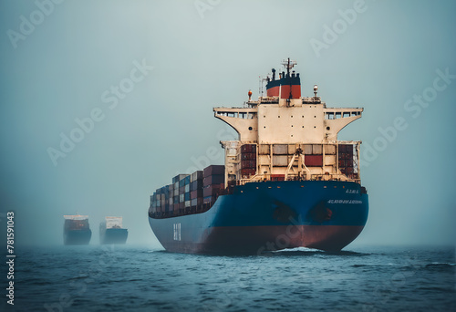 Cargo ship sailing through ocean. Freight transportation.