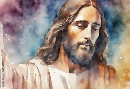 Jesus Christ in worship Abstract watercolor background Digital watercolor painting