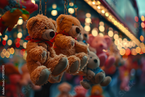 Teddy Bears with Bokeh Lights at Fair