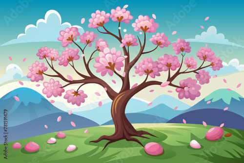 Spring nature scene with a pink blooming tree Symbolizing the beauty and renewal associated with Easter © Chayon Sarker