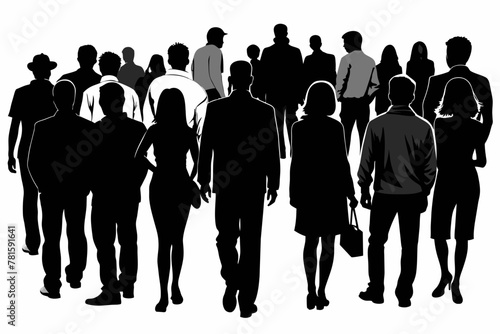 silhouette of crowd people from back, monochrome, one color, full body