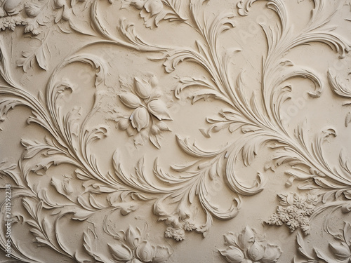 Closeup highlights new decorative ecru plaster on wall