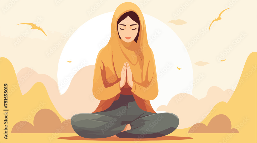 Muslim woman praying design Islamic religion cultur