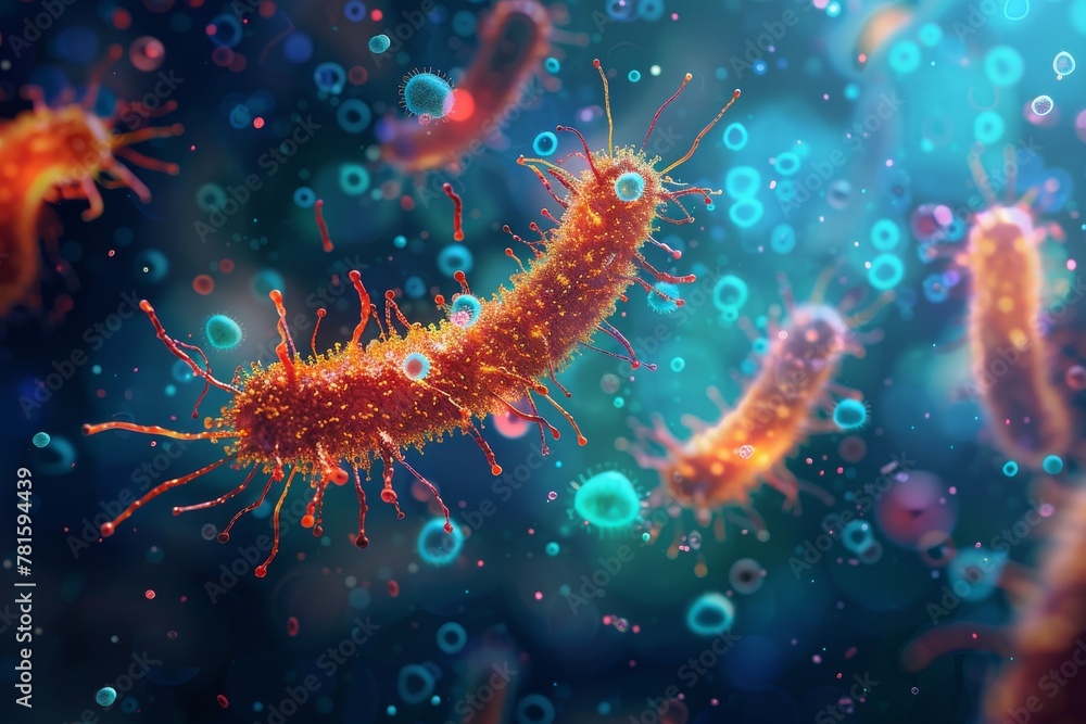 Microbiological organisms under microscope Microbiological organisms under microscope