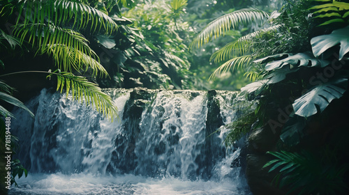 Hidden away in a dense tropical jungle, a cascade of waterfalls creates a serene and untouched natural oasis, inviting a sense of peace and rejuvenation