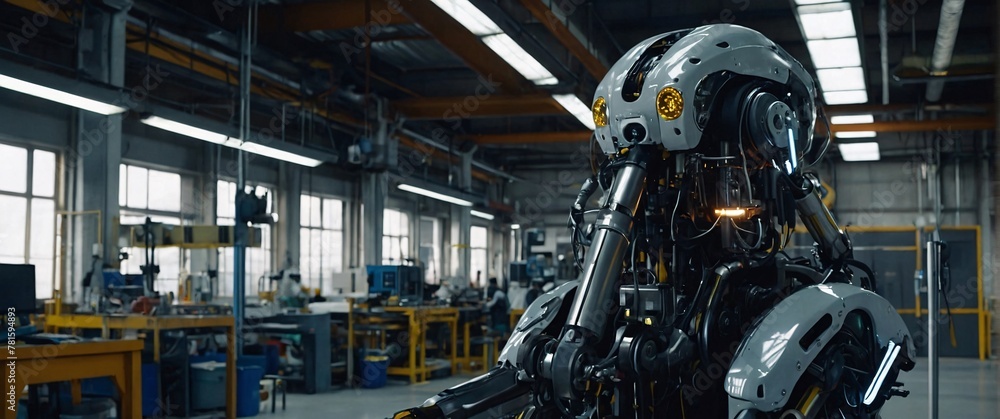 Automated Guided Vehicles And Robots Working On Factory illuminated factory Automated Guided Vehicles And Robots Working On Factory illuminated factory