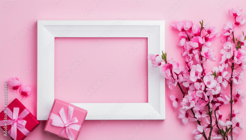 White Frame, Pink, background and flowers.