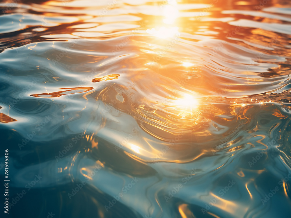 Sunlight sparkles, forming a ripple reflection on water - obrazy, fototapety, plakaty 