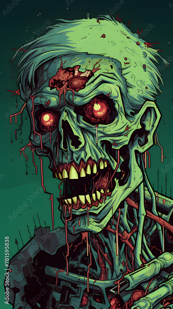 Illustrated zombe, cool zombie illustration, 8 bit zombie, cartoon zombie