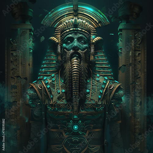 Ancient Anunnaki God Statue 3D Render Illustration photo