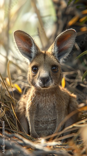Imagine a baby kangaroo peeking out from its mother's pouch, wide-eyed with wonder at the world around it © Sataporn