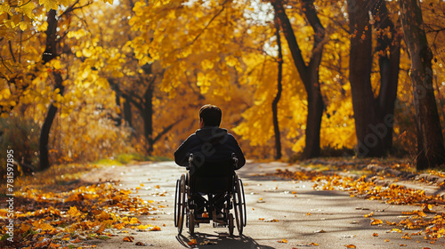 Wallpaper Mural Strength in Solitude: Wheelchair User in the Park. Generative AI Torontodigital.ca