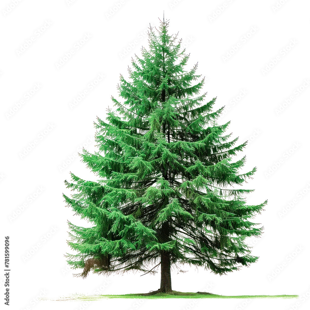 Hemlock isolated on a white or transparent background. Hemlock tree with green leaves close-up, front view. Graphic design element on the theme of nature and caring for trees.