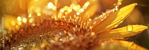 Sunlight and Water Droplets: A Stunning Macro View of a Sunflower in Spring's Embrace