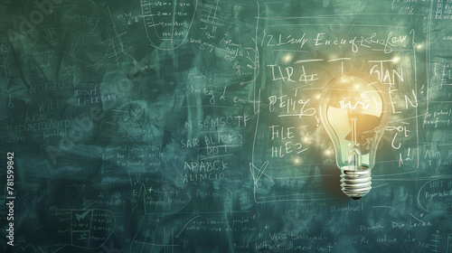 Illuminating Ideas: Light Bulb on Chalkboard. Generative AI