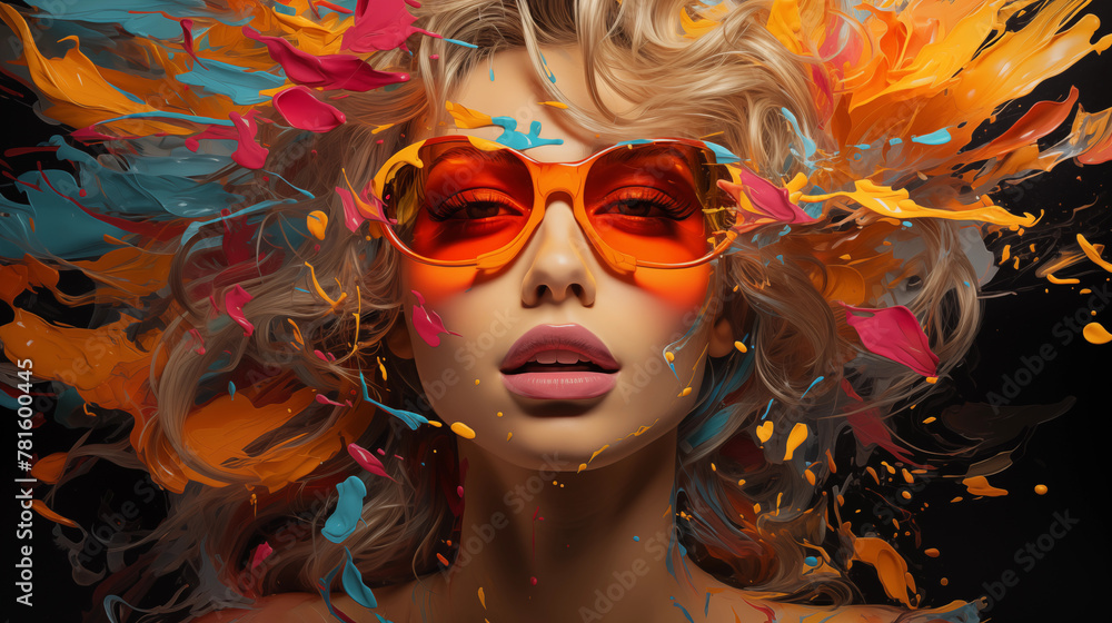 A woman with paint splatters on her face A woman with paint splatters on her face