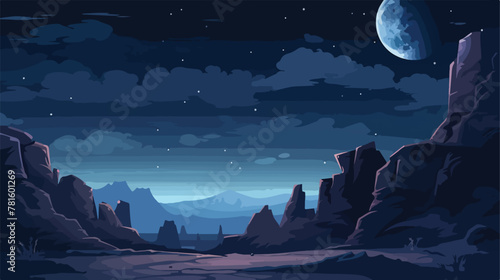 Night landscape with cliff mountain canyon under st