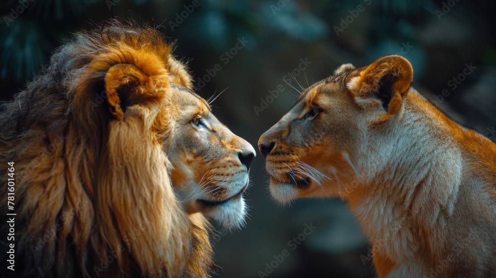 Two Lions Standing Together