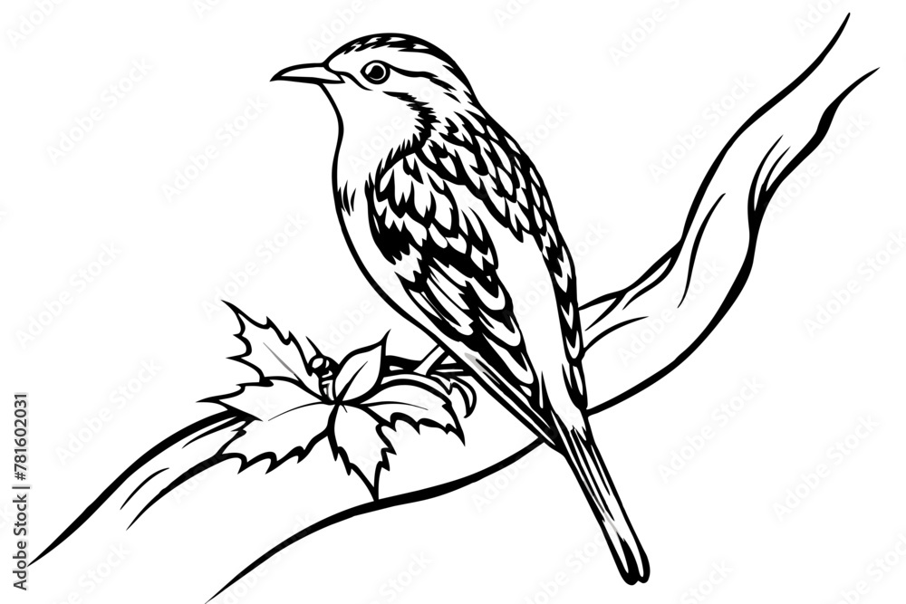 sketch of a bird & treecreeper----sitting-one-a-small-tree-out-side border vector illustration sketch of a bird & treecreeper----sitting-one-a-small-tree-out-side border vector illustration