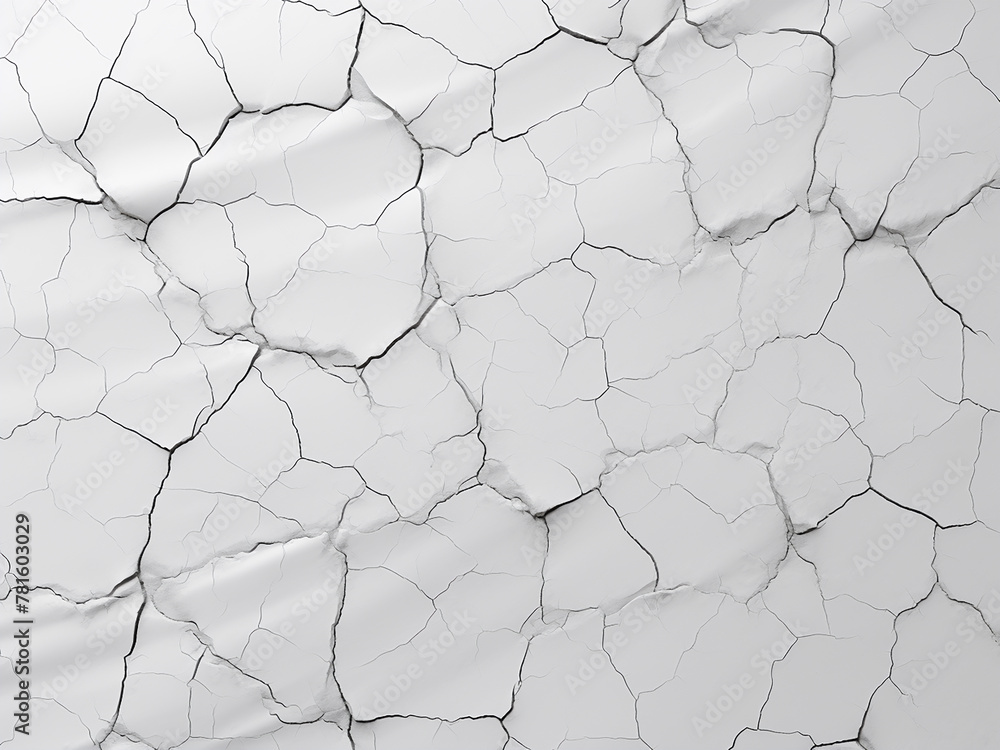 Oval-shaped and printed cracks adorn the white, black, and grey concrete wall and floor Oval-shaped and printed cracks adorn the white, black, and grey concrete wall and floor