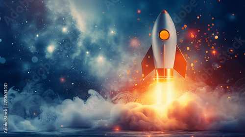 Space rocket launch. startup, space tourism, astronomy and space concept