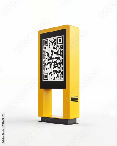 Yellow and black QR code information kiosk.