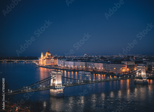 Chain Bridge and the Parliament in Budapest in blue hour
